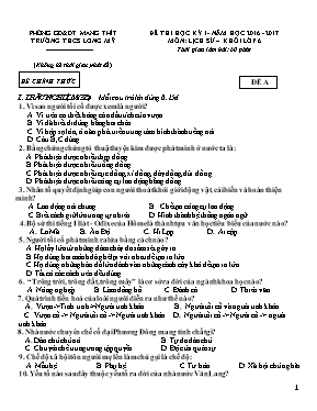 Đề thi học kỳ I - Năm học 2016 - 2017 môn Lịch sử Khối lớp 6 - Đề A